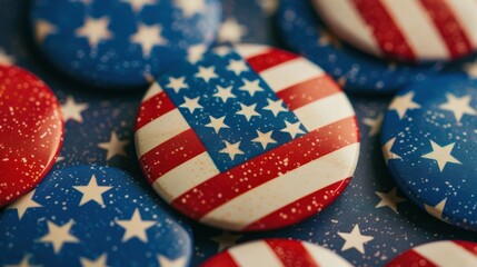 Obraz premium A collection of American flags and stars. The flags are red, white, and blue