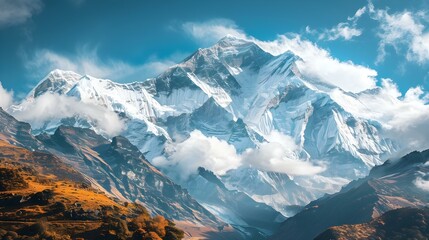Beautiful scenic view of the Himalayas covered in snow