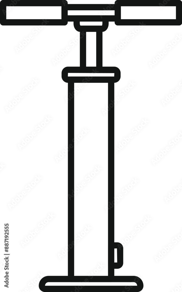 Sticker simple line icon of a bicycle pump standing on the floor, ready to inflate tires