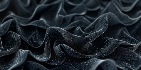 Abstract black fabric with dotted texture, creating a dynamic wave pattern, artistic background concept