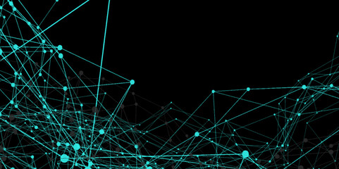 Abstract connecting dots and lines with geometric background. Geometric plexus structure cybernetic concept. Internet connection network high digital technology with connecting points and lines.