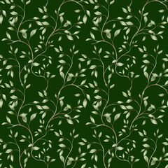 Decorative floral botanical pattern watercolor leaves and flowers clover green pink textile printable design seamless ornament wedding wallpaper wrapping paper ecological spring summer garden