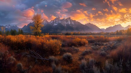Fototapeta premium Sunset Panorama in Grand Teton National Park