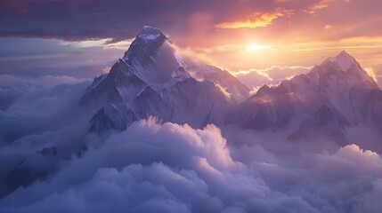 View of the Himalayas during a foggy sunset night © Ava
