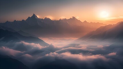 View of the Himalayas during a foggy sunset night © Ava