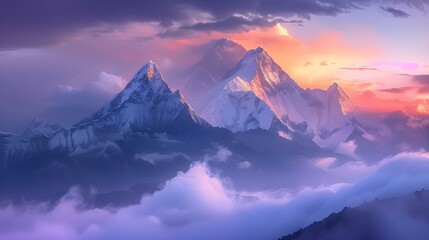 View of the Himalayas during a foggy sunset night © Ava