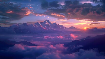 View of the Himalayas during a foggy sunset night © Ava