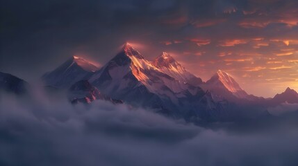 View of the Himalayas during a foggy sunset night © Ava