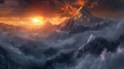 View of the Himalayas during a foggy sunset night © Ava
