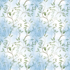 Decorative floral botanical pattern watercolor leaves and flowers clover green pink textile printable design seamless ornament wedding wallpaper wrapping paper ecological spring summer garden