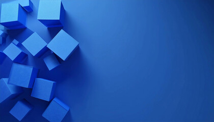 Abstract 3d render, blue geometric background design with cubes with copy space 