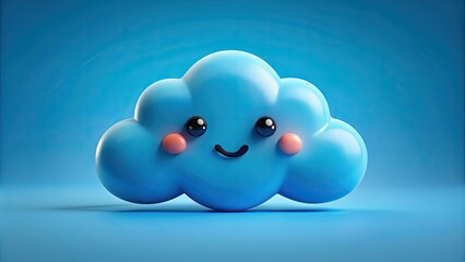 Blue cloud with a cute face emoticon , sky, fluffy, cloudscape, cartoon, character, smiling, whimsical, weather, cheerful