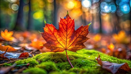 Vibrant autumn leaf on forest floor, fall, foliage, colorful, natural, seasonal, outdoor, beauty, close-up, textured, vibrant