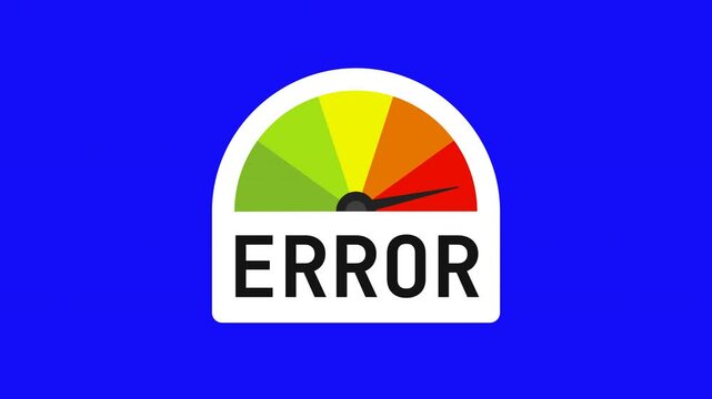 error animated speedometer measuring low to high with chroma blue screen background