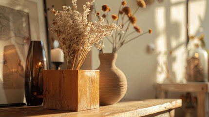 Customize vase with wooden box and dried flowers
