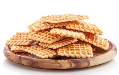 Plate of tasty Wafers with on white background.