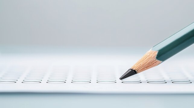 Close-up of a pencil marking an answer sheet, focusing on the detailed process of filling out test or survey responses.