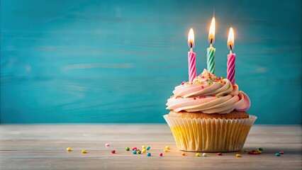Birthday candle cupcakes on a customizable background, birthday, candle, cupcakes, celebration, dessert, party, colorful, festive