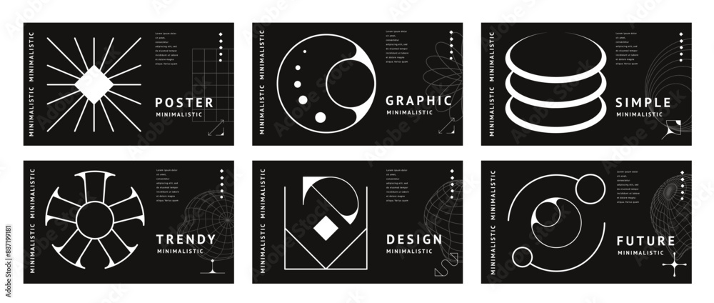 Poster horizontal brutal y2k posters of monochrome geometric shapes and abstract line graphic elements. fut