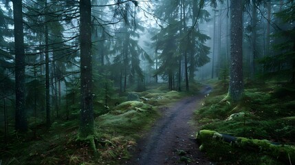 Naklejka premium Moody forest landscape in Uppsala, Sweden