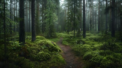 Fototapeta premium Forest landscape in Uppsala, Sweden
