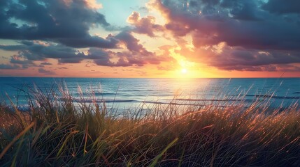 Naklejka premium Wild nature by the sea at sunset