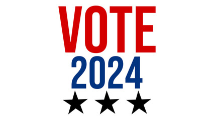 Vote 2024 election day red blue, white background with stars