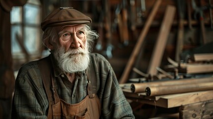 Obraz premium A portrait of an old man with grey hair and a beard. Generate AI image