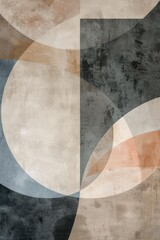 Abstract art with textures, overlapping colors, and shapes in gray, beige, and brown tones.