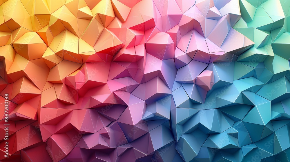 Fototapete abstract background made of colorful low poly shapes, in the style of origami, 3d render.