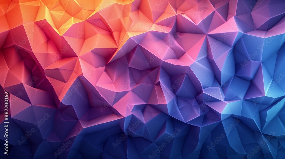 Fototapete abstract background with triangles, gradient of orange and purple colors on a dark blue background i
