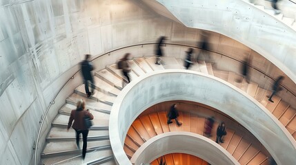 photograph of people walking up and down the spiral staircase in architecture