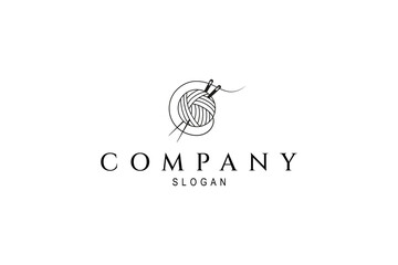 wool ball yarn logo in line art linear design style