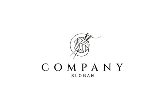 wool ball yarn logo in line art linear design style