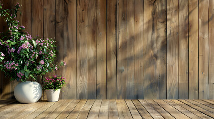 cuarto o habitacion con muro de madera con iluminacion exterior con macetas decorativas y plantas verdes con espacio para producto o espacio para copiar