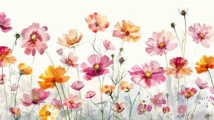 Fototapeta premium A painting of a field of flowers with a white background. Generate AI image