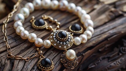 Obraz premium A set of pearl jewelry including a necklace and earrings