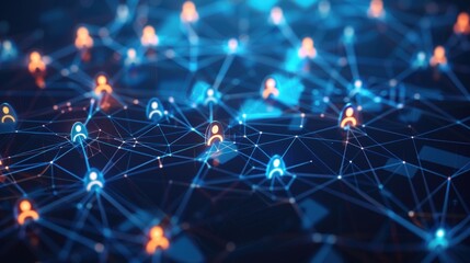Fototapeta premium A blue and orange network of people is shown. Generate AI image