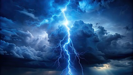 Blue lightening in stormy sky illuminating the darkness, blue, lightening, stormy, sky, electricity, power, nature