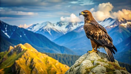 Fototapeta premium Majestic golden eagle surveying its territory from high mountain peak with endless sky above, bird, wildlife, eagle