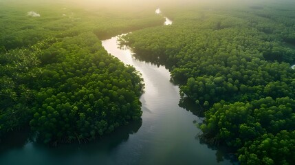 Aerial view of mangrove forest in Gambia