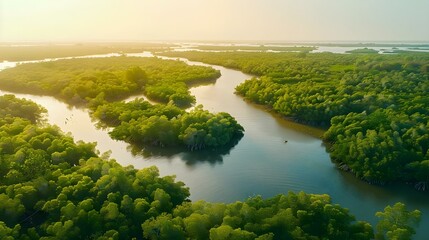 Aerial view of mangrove forest in Gambia