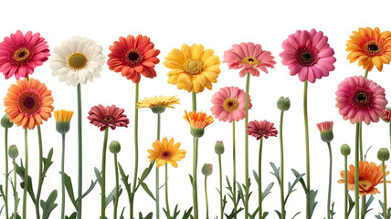 Fototapeta premium Collection of daisy gerbera flowers blooming isolated on white background with clipping path