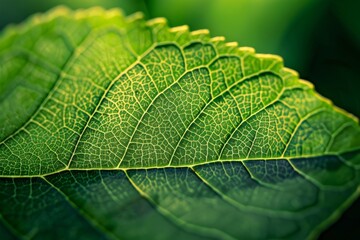 Obraz premium Green leaf with backlighting on a dark background