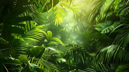 Lush green foliage in tropical jungle