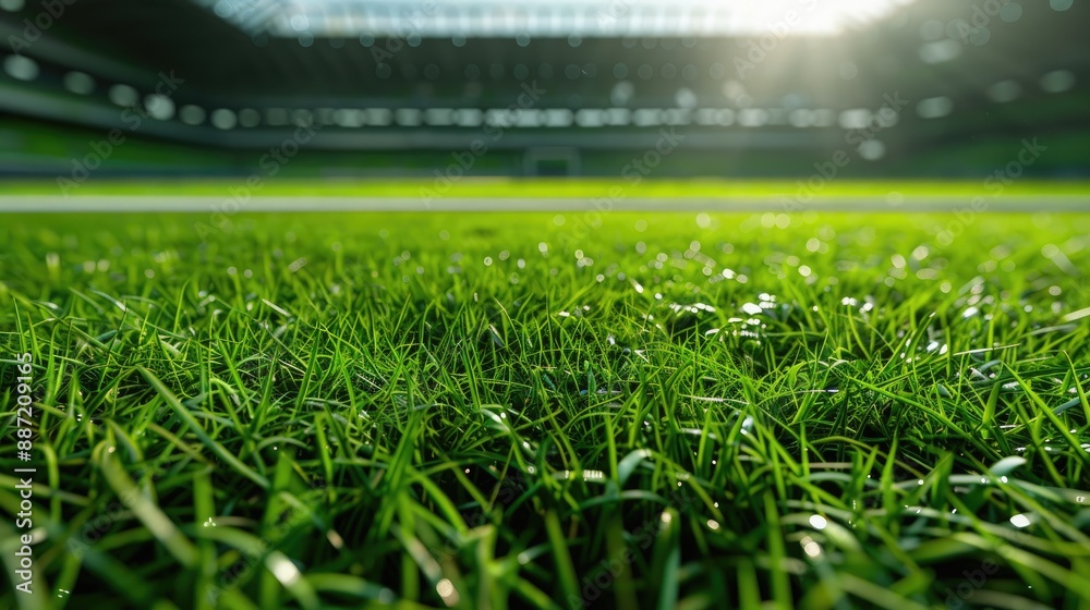 Wall mural Green grass of a soccer or football stadium