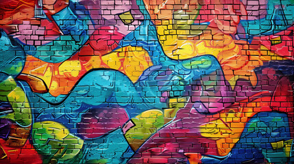 Colorful Abstract Graffiti on Brick Wall