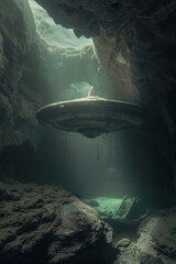 Flying saucer shipwreck sunk in the ocean