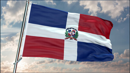 Dominican Republic flag background realistic waving in the wind 8K