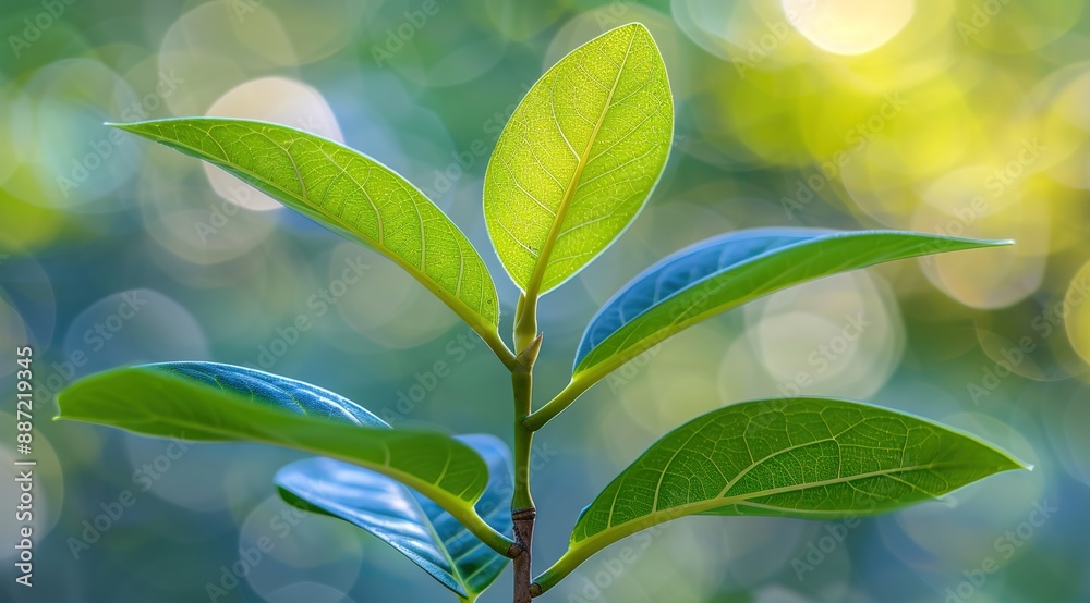 Canvas Prints green leaves on blue background